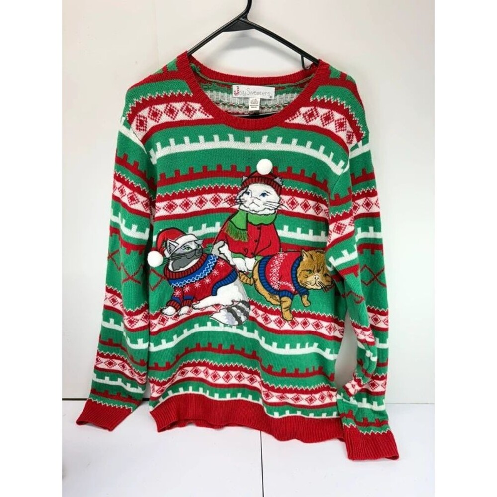 Jolly Sweaters Mens L Ugly Christmas Sweater Cats Meow